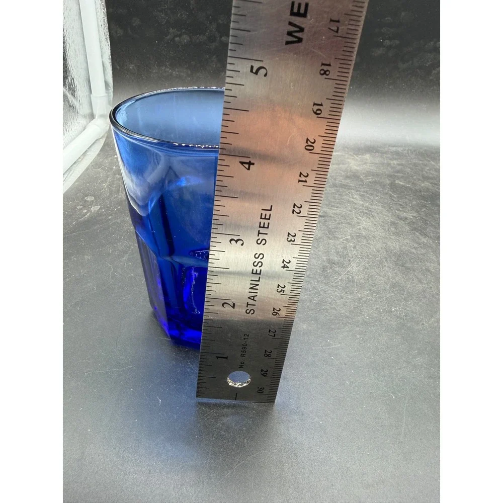 Crisa Cobalt Blue Glass Tumblers Set of 5 Paneled Drinking Glasses 6oz